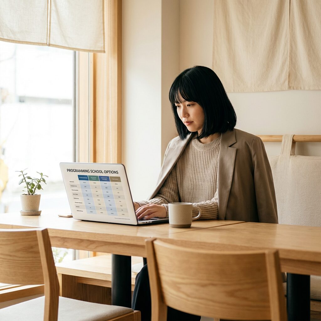 プログラミングスクールの料金比較をする様子