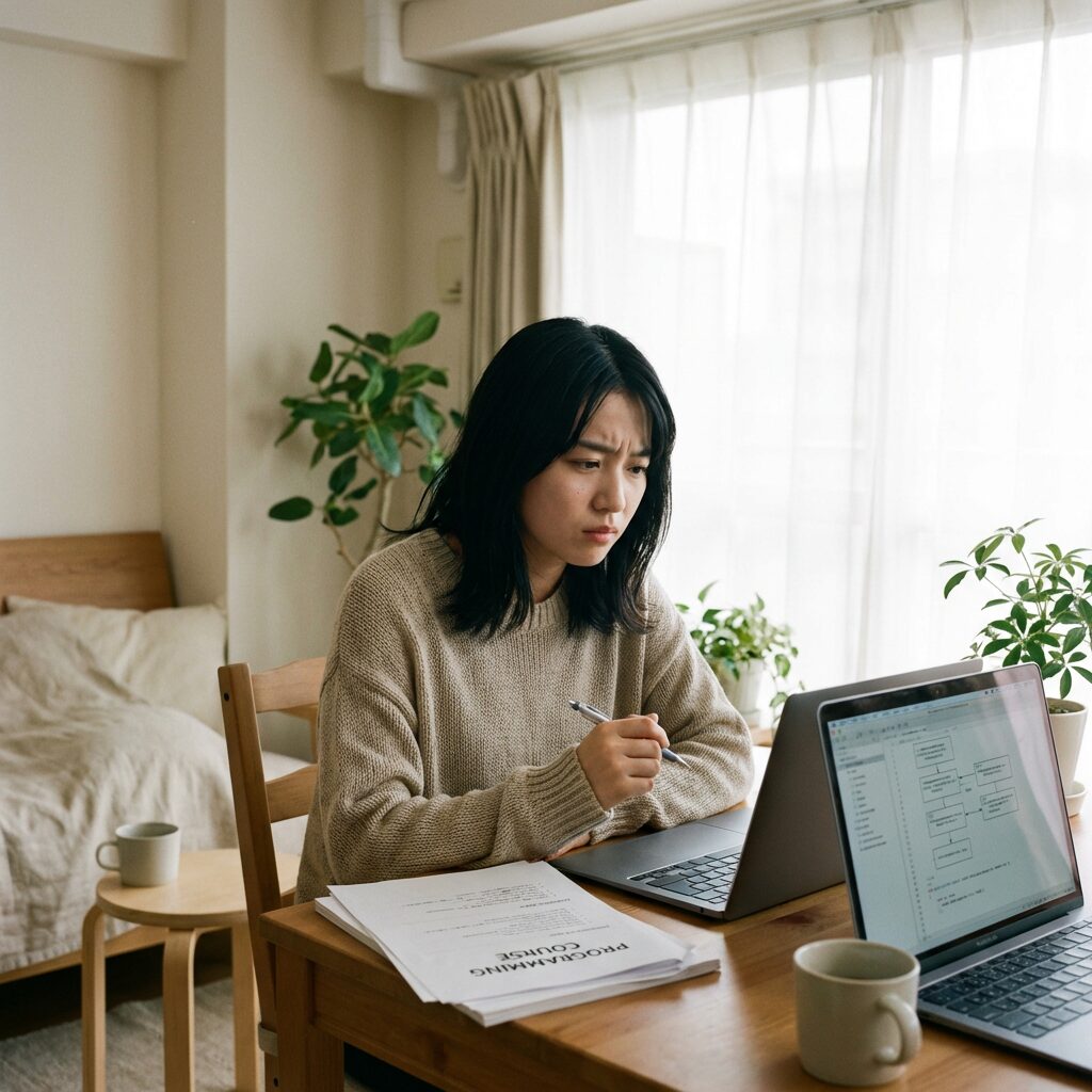 プログラミング学習の課題を検討する様子