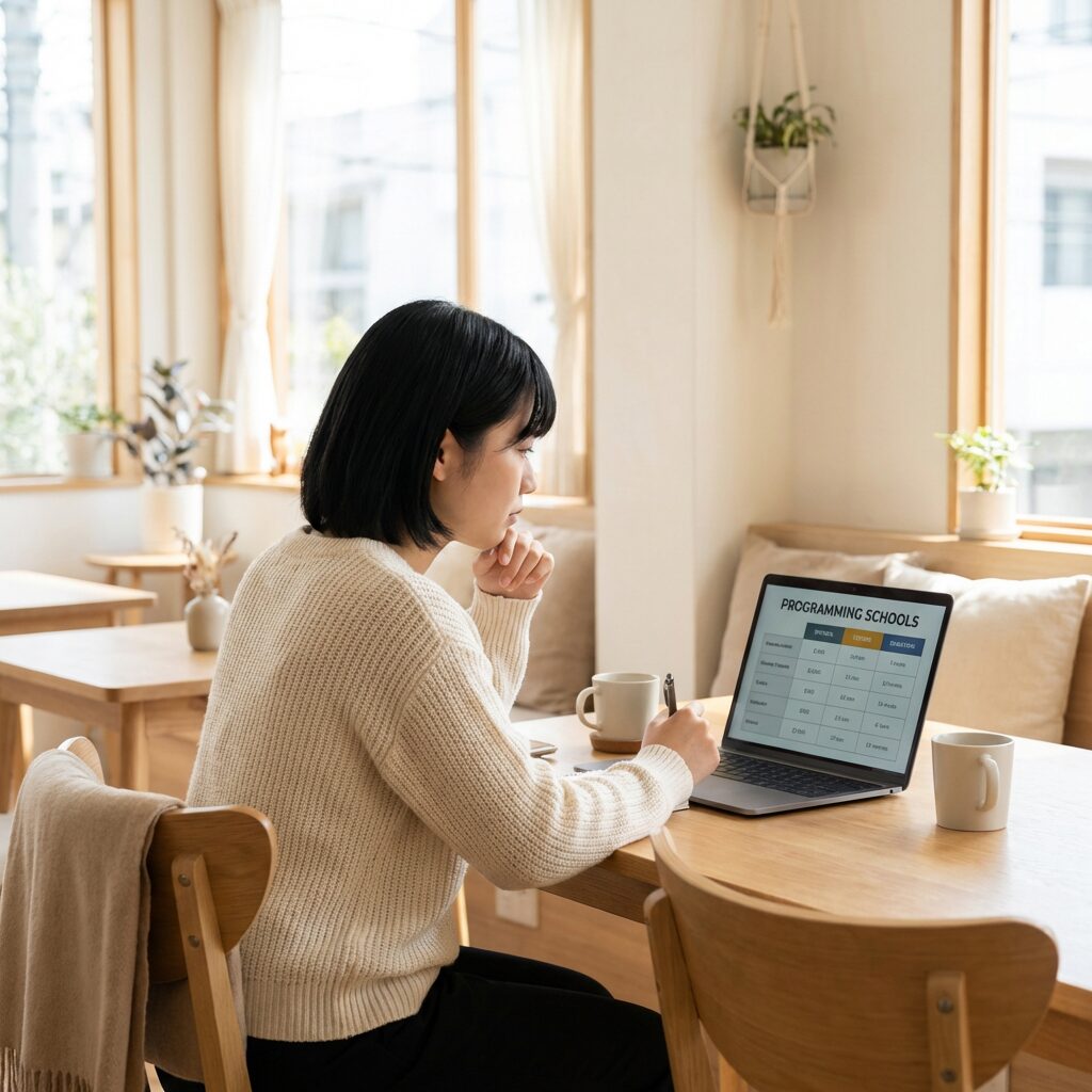プログラミングスクールの料金を比較するイメージ
