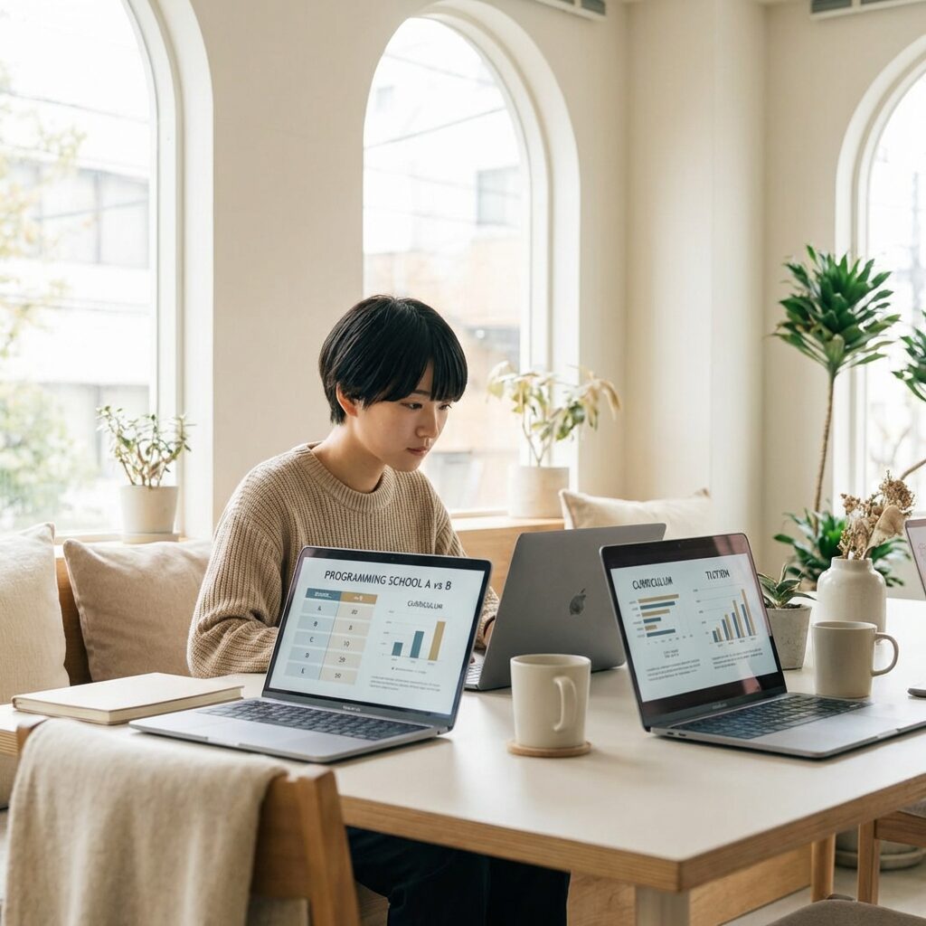 プログラミングスクールを比較検討するイメージ