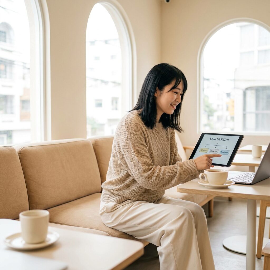 目的別にスクールを選ぶ女性