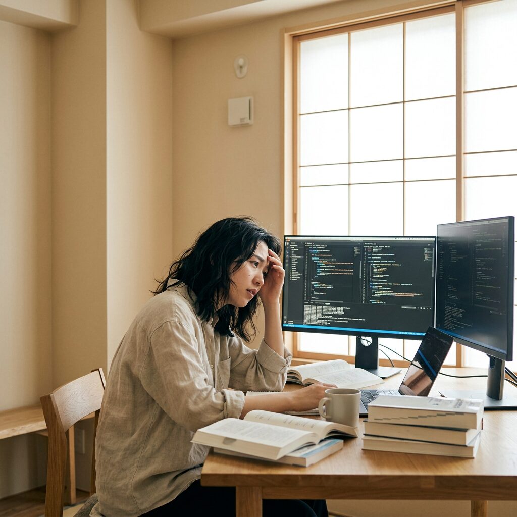 プログラミング学習の難しさに取り組む様子